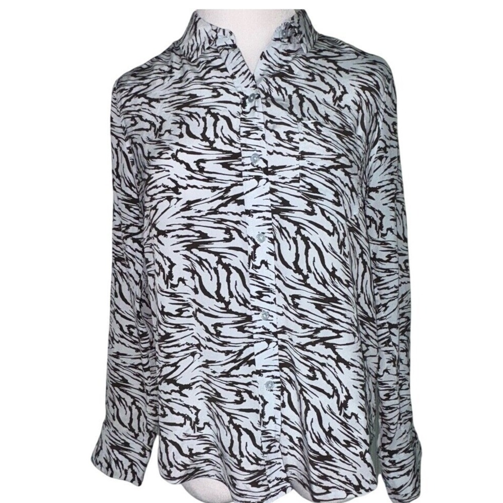 Rails Kate Silk Blouse XS Blue Black Zebra Animal Print‎ Button Up Luxury Shirt